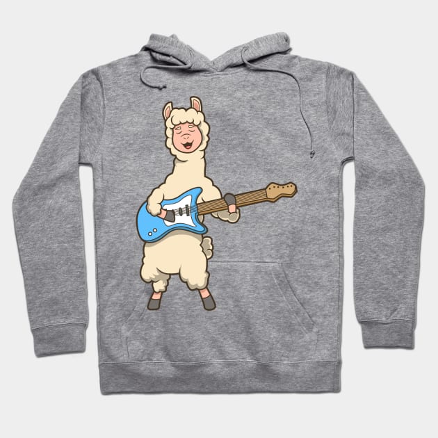 Comic llama plays electric guitar Hoodie by Modern Medieval Design